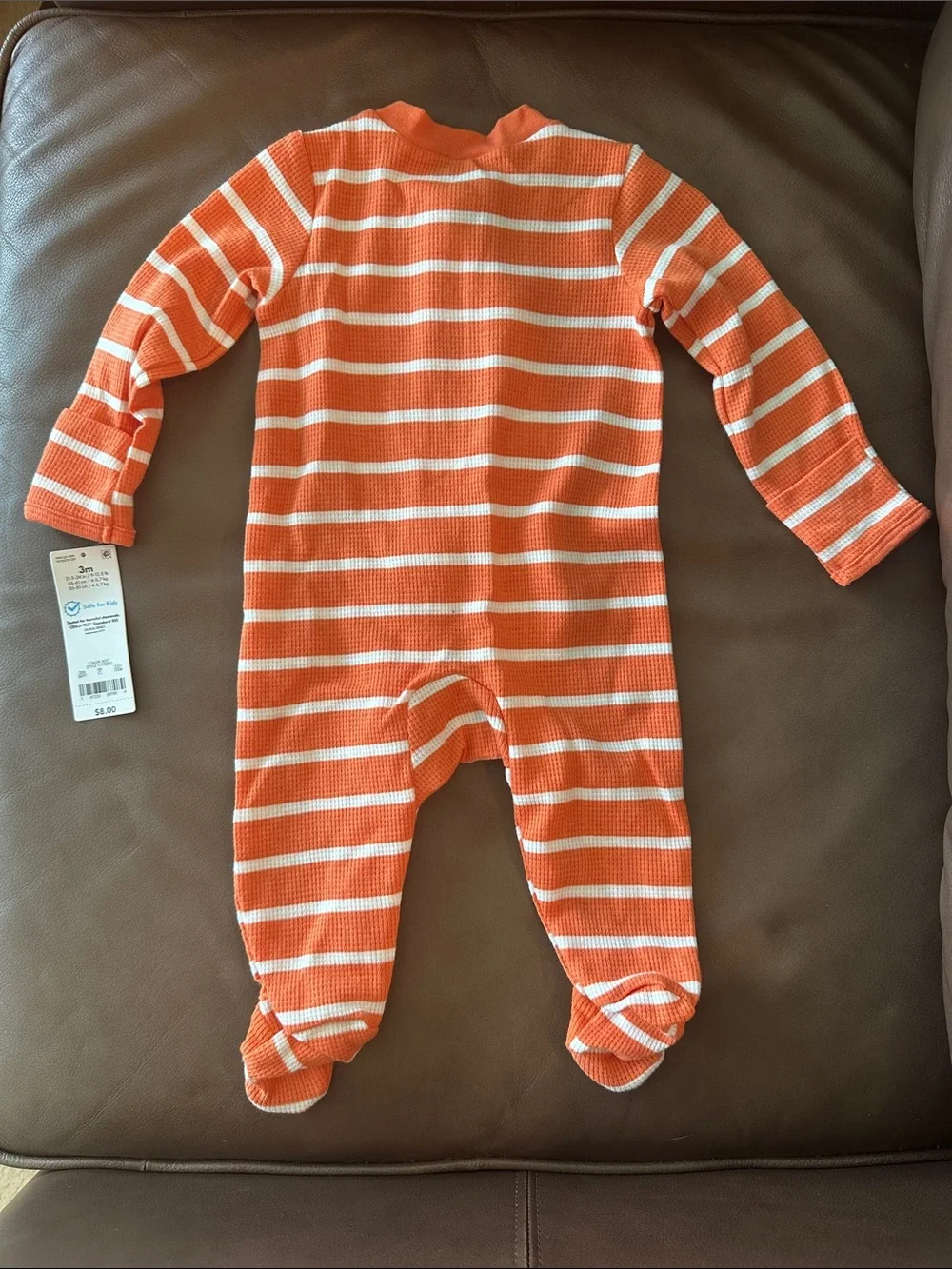 Carter's Orange Striped Pumpkin & Black Cat Footed One-Pieces (Set of 3)